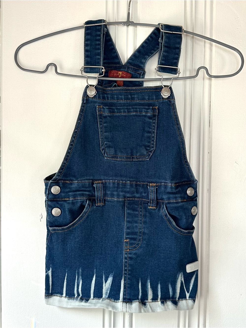 7 For All Mankind Kid’s 2T Blue Denim Overall Dress with Bleach-Dye Hem